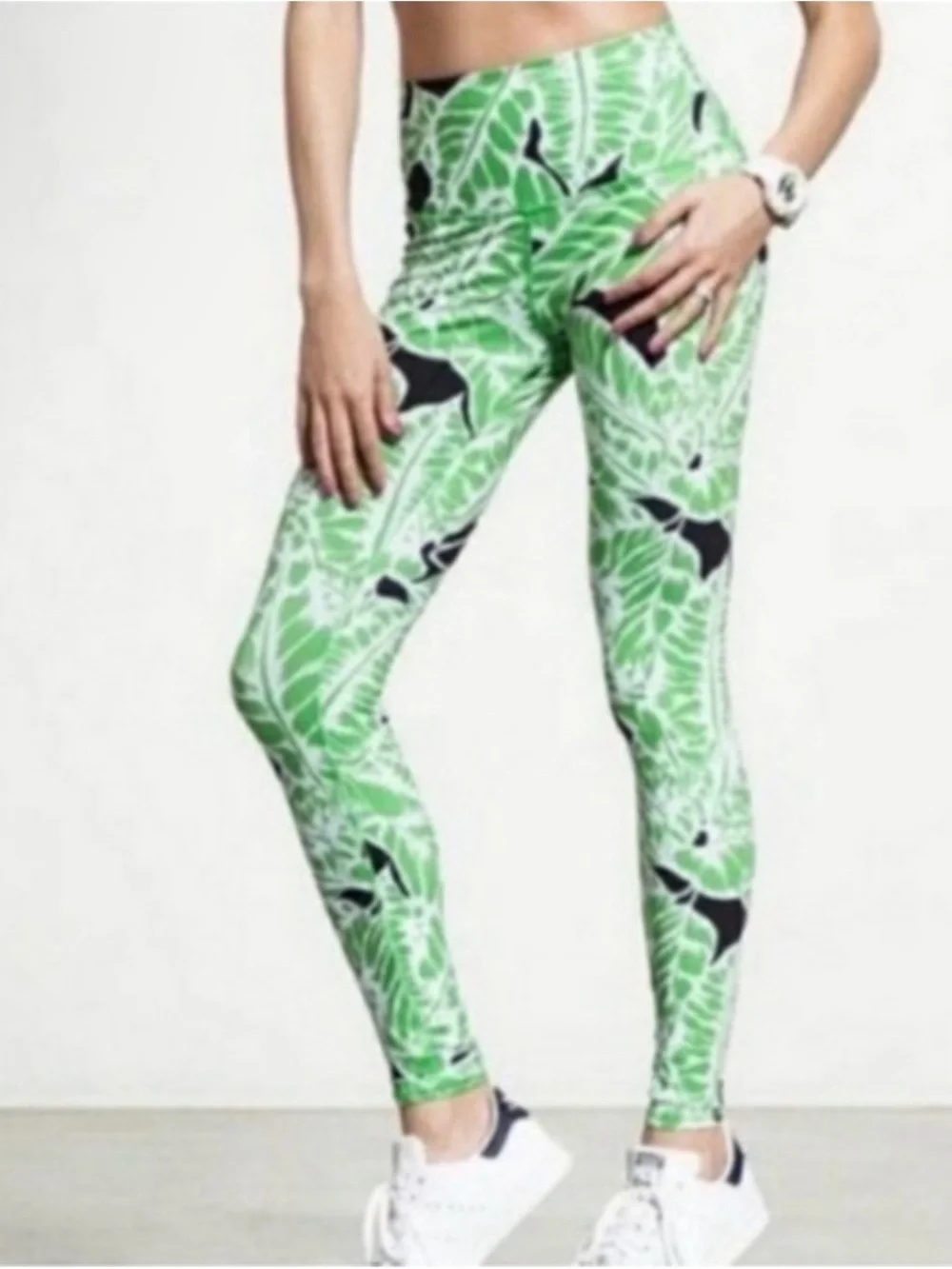 ALO High-Waist Green Leaf Print Leggings